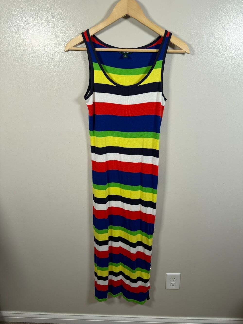 Lauren Ralph Lauren Rainbow Striped Maxi Tank Dress Mediium Dopamine Vacation